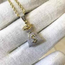 Pingente redondo de moissanita real de dois tons 1,10 ct folheado a ouro amarelo 14K comprar usado  Enviando para Brazil