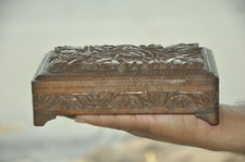 Caixa de joias vintage artesanal gravada em madeira decorativa 2 compartimentos comprar usado  Enviando para Brazil