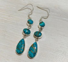 Brinco de três pedras azul cobre turquesa feito à mão prata 925 designer comprar usado  Enviando para Brazil