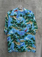 Camisa havaiana masculina média palmeiras tropical resort azul brilhante comprar usado  Enviando para Brazil