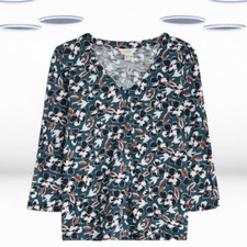 Blusa feminina Ex Seasalt manga 3/4 estampada em flor de pássaro azul comprar usado  Enviando para Brazil