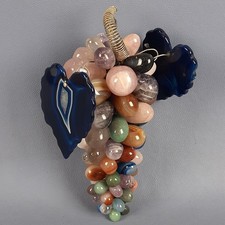 Scultura Grappolo d'Uva In Pietre Dure Naturali Varie Foglie Agata Blu Vintage na sprzedaż  Wysyłka do Poland