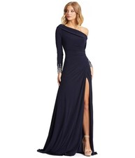 Mac Duggal Womens Beaded Cuff Faux Wrap Gown Dress, navy, 6 for sale  Hillsboro