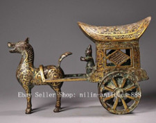 Conjunto de estátua carrinho desenhado cavalo inscrição ouro mercadoria bronze antiga dinastia chinesa 10", usado comprar usado  Enviando para Brazil