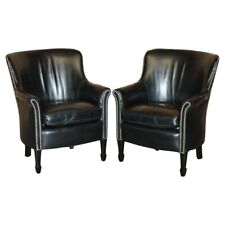 PAR DE POLTRONAS VINTAGE DE COURO PRETO COM ESTOFAMENTO CRAVEJADO À MÃO comprar usado  Enviando para Brazil