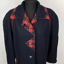PŁASZCZ DAMSKI BAVARIA LODEN NIEBIESKI CZERWONY TARTAN WEŁNA 46 / 14 TRADYCYJNY TYROLEN TARTAN na sprzedaż  PL