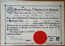Primrose league diploma for sale  BARNET