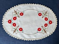 Vintage Linho Ósseo Grande Guardanapo Bordado à Mão Crochê 43cm/17" comprar usado  Enviando para Brazil