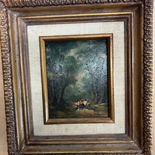 Pequena pintura a óleo com figuras em paisagem florestal, emoldurada comprar usado Pequena pintura a óleo com figuras em paisagem florestal, emoldurada comprar usado  Enviando para Brazil