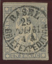 ALPNZ SWITZERLAND 1855-1857 1 FRANCO STRUBEL SCOTT 31, FIO DE SEDA FALTANDO comprar usado  Enviando para Brazil