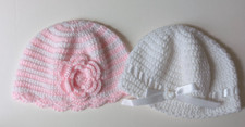 Chapéus de bebê de crochê feitos à mão 0 a 3 meses recém-nascido rosa e branco comprar usado  Enviando para Brazil