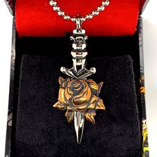 Autêntico Ed Hardy Colar de Aço Inoxidável Rosa na Adaga 23” Fecho Lagosta comprar usado  Enviando para Brazil