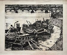 Etching River Wista At Krakow IN Poland 1962 Signed With Lastenkähnen 4/10 na sprzedaż  Wysyłka do Poland