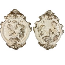 Usado, Conjunto de placa de parede de gesso estilo vitoriano vintage formato oval creme dourado romântico comprar usado  Enviando para Brazil