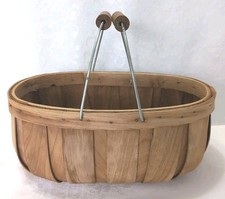 Antiga cesta de colheita oval ripas de madeira alças duplas usada 10,5"X6,5"X4,5", usado comprar usado  Enviando para Brazil