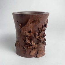 Vaso de madeira de sândalo vermelho chinês com pássaros 7,25”h comprar usado  Enviando para Brazil