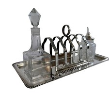 Antiga bandeja de torradas de café da manhã prata vintage Inglaterra vidro decantador jarro de geléia EPNS comprar usado  Enviando para Brazil