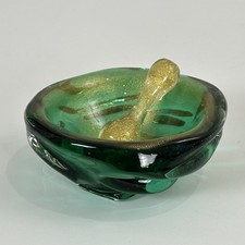Usado, Antigo conjunto de tigela de arte de vidro Murano argamassa pilão manchas douradas Itália 5" verde esmeralda comprar usado  Enviando para Brazil