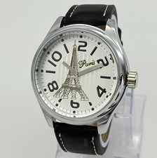 Relógio feminino CENTRALE SOUVENIR Paris Torre Eiffel tom prata, 48mm, pulseira preta comprar usado  Enviando para Brazil