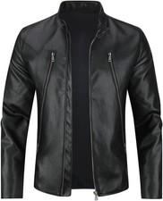 Jaqueta de couro genuíno masculina estilo motociclista bombardeiro slim fit casual casaco de motocicleta, usado comprar usado  Enviando para Brazil