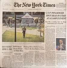 NEW YORK TIMES NEWSPAPER-SEPT 11, 2025-CHARLIE KIRK (1993-2025) ASSASSINATION comprar usado  Enviando para Brazil