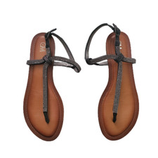 Sandálias tanga plana Carmen Steffens CM Aria prata cravejada preta tamanho 9M comprar usado  Enviando para Brazil