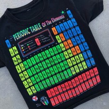 Camiseta preta vintage periódica Tabela de elementos algodão selvagem impressa em tela, usado comprar usado  Enviando para Brazil
