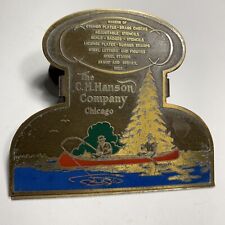 Placa gráfica Hanson Of Chicago grande clipe publicitário de latão masculina pesca canoa, usado comprar usado  Enviando para Brazil