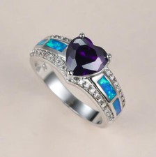 Presente de casamento prata esterlina 925 arco-íris ametista fogo anel opala azul tamanho 8 comprar usado  Enviando para Brazil