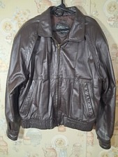 Jaqueta de couro masculina somente membros L marrom bombardeiro de voo zíper completo Great Horizon 44, usado comprar usado  Enviando para Brazil