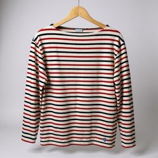 Camiseta Orcival Blanca Azul Marino Rayas Francés Bretón Lrg Roja Hecha en Francia Náutica segunda mano  Embacar hacia Mexico