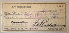 Cheque assinado Eddie Rickenbacker, Ás dos Ases, famoso aviador, MOH, Western Union comprar usado  Enviando para Brazil