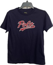 Usado, Camiseta polo masculina Ralph Lauren azul marinho logotipo soletrado tamanho 7 comprar usado  Enviando para Brazil