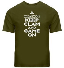 Camiseta unissex presente personalizada engraçada Keep Clam e PS PS2 PS3 PS4 Game On Symbol, usado comprar usado  Enviando para Brazil
