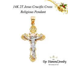 Usado, Pingente amuleto crucifixo Jesus cruz ouro branco amarelo sólido 14k 2 DOIS TONS SÓLIDO grande comprar usado  Enviando para Brazil