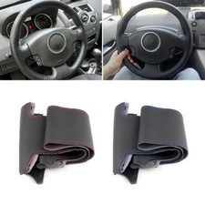 Capa de volante de couro preta costurada para Renault Megane 2 Kangoo Scenic 2 comprar usado  Enviando para Brazil