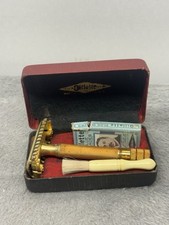 Barbeador de segurança vintage Gilette tom dourado estojo suporte de lâmina comprar usado  Enviando para Brazil