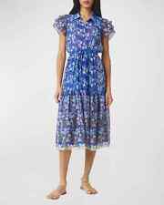 Novo Vestido Camisa MISA Los Angeles Viola Floral Chiffon Metálico Midi Azul. L, usado comprar usado  Enviando para Brazil