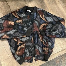 Jaqueta bombardeiro Carol Horn Workshop seda com zíper cinza bronzeado azul tons de terra acolchoada G, usado comprar usado  Enviando para Brazil
