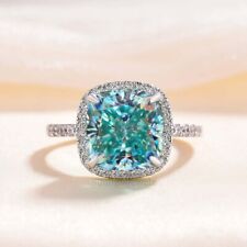 Anel solitário de diamante tratado azul corte almofada 5,90 ct certificado prata 925, usado comprar usado  Enviando para Brazil