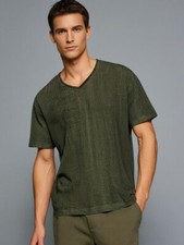 Camisa masculina Calvin Klein grande cáqui verde vintage 2001 coleção malha com nervuras gola V comprar usado  Enviando para Brazil