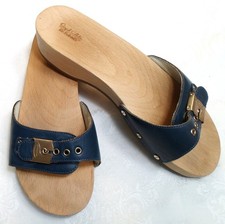 Sandálias Dr Scholls madeira coleção original plataforma corrediça tamanco azul marinho tamanho 8 comprar usado  Enviando para Brazil