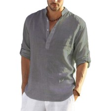 Blusa masculina de algodão linho camisa manga longa camiseta masculina bonita comprar usado  Enviando para Brazil