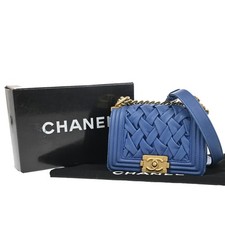 Mini bolsa de ombro CHANEL CC logotipo chateau menino corrente couro azul GHW 332RL330 comprar usado  Enviando para Brazil