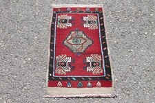 Usado, Tapete de lã oriental vintage feito à mão capacho preto vermelho turco 1x3 pés comprar usado  Enviando para Brazil