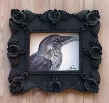 Impressão artística em aquarela pássaro corvo em mini moldura ornamentada estilo vintage preto, decoração comprar usado  Enviando para Brazil