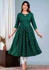 Estampa floral feminina clássica étnica viscose rayon Anarkali Kurti_verde comprar usado  Enviando para Brazil