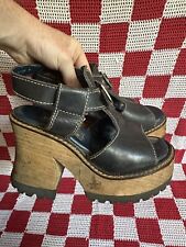 London Underground 7 Feminino Plataforma de Couro Preto Salto Grosso de Madeira Vintage comprar usado  Enviando para Brazil