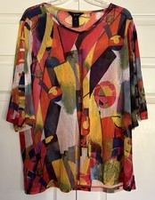 Túnica Ali Miles abstrata artística top transparente colorida elástica mangas de escada plus 1X, usado comprar usado  Enviando para Brazil