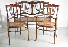 Vintage Art Nouveau Jardim Lounge Conjunto Poltrona de Madeira Banco Caned Fischel Thonet comprar usado  Enviando para Brazil